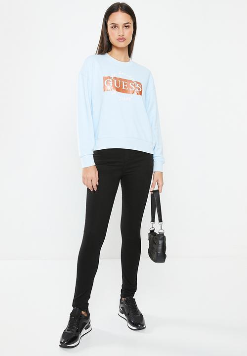 GUESS - Long sleeve cn round logo sweatshirt - helium