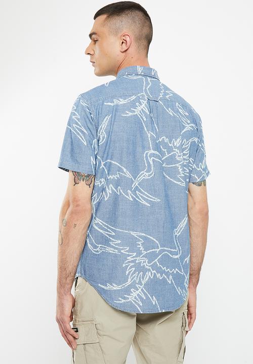 Superdry. - Vintage loom short sleeve shirt - heavy wash crane