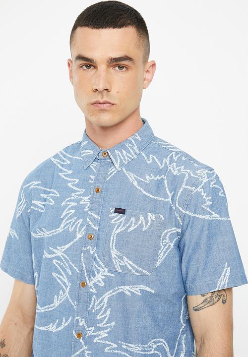 Superdry. - Vintage loom short sleeve shirt - heavy wash crane