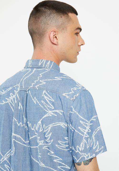 Superdry. - Vintage loom short sleeve shirt - heavy wash crane