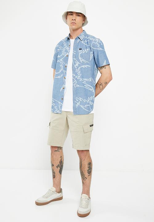 Superdry. - Vintage loom short sleeve shirt - heavy wash crane