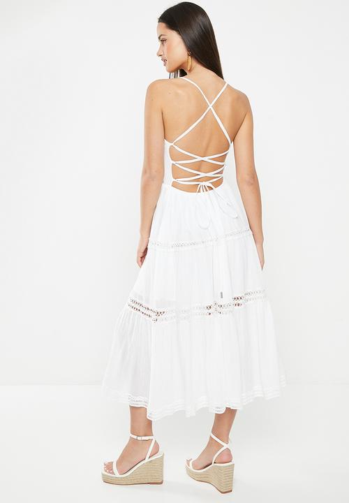 GUESS - Sleeveless lace up long dress - pure white