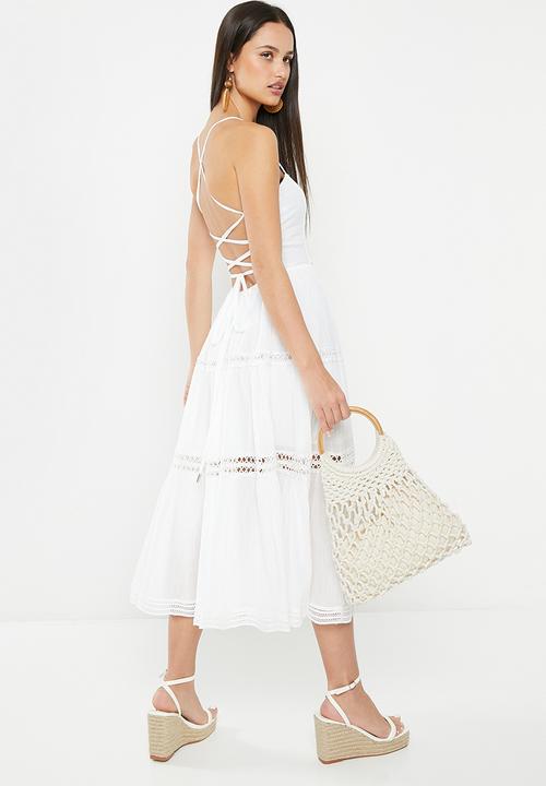 GUESS - Sleeveless lace up long dress - pure white