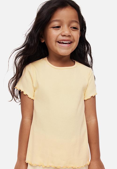H&M - Short-sleeved ribbed top - light yellow 