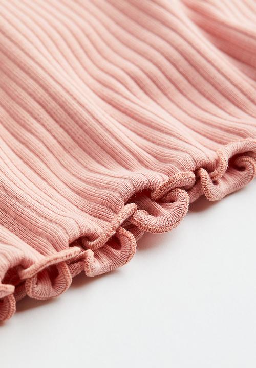 H&M - Short-sleeved ribbed top - powder pink