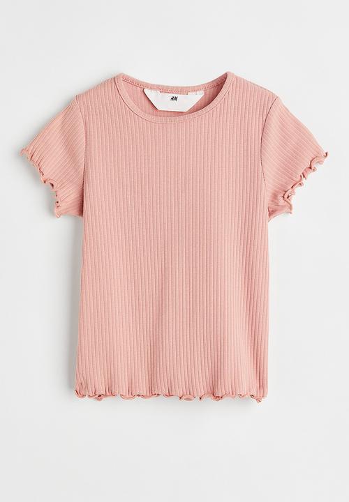 H&M - Short-sleeved ribbed top - powder pink