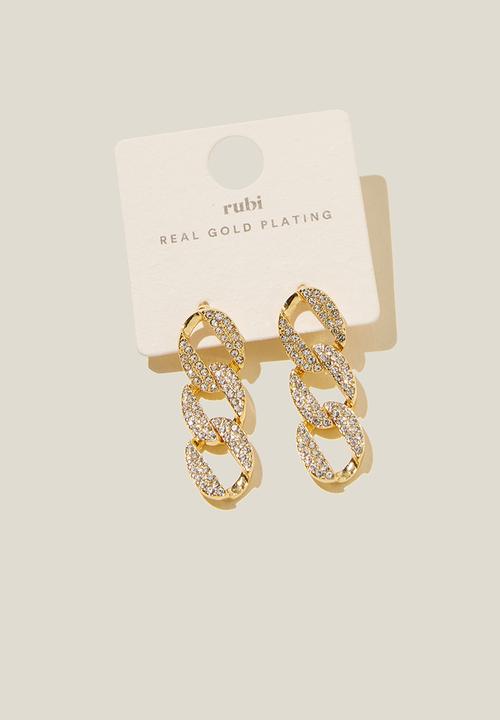 Rubi - Mid charm earring - gold plated chain link diamante