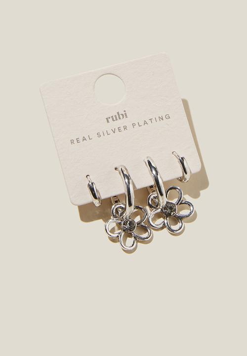 Rubi - 2 Pack mid earring - antique sterling silver dia flower