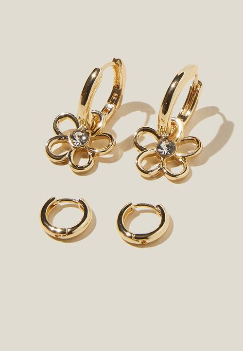 Rubi - 2pk mid earring plated dia flower - gold