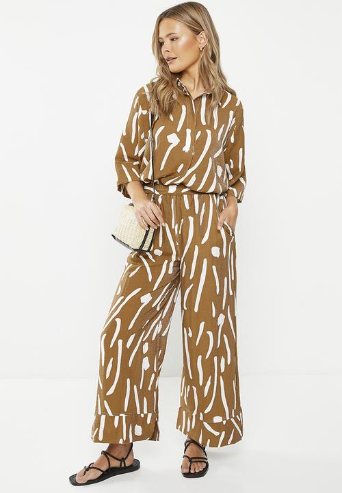 Me&B - Viscose cropped wide leg pant - kalahari