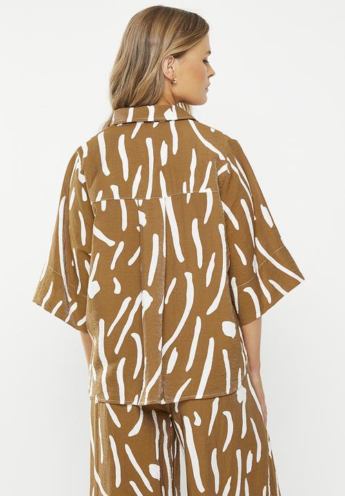 Me&B - Viscose boxy shirt with kimono sleeve - kalahari