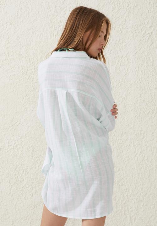Cotton On - Swing beach shirt - honeydew melon stripe