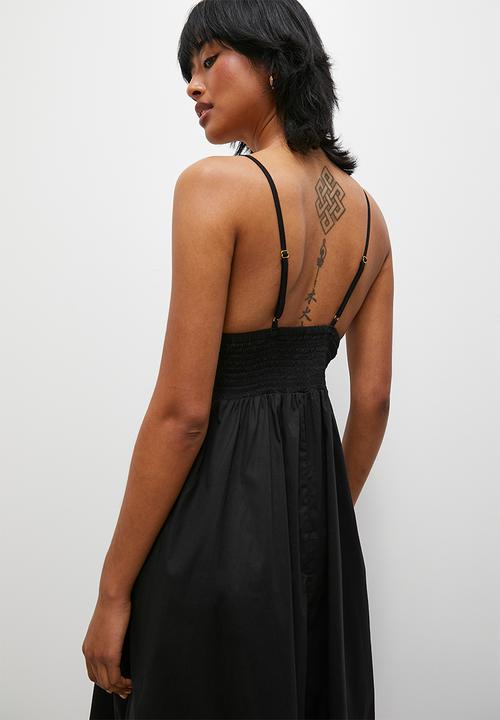 Superbalist - Poplin cami midaxi with shirring detail - black