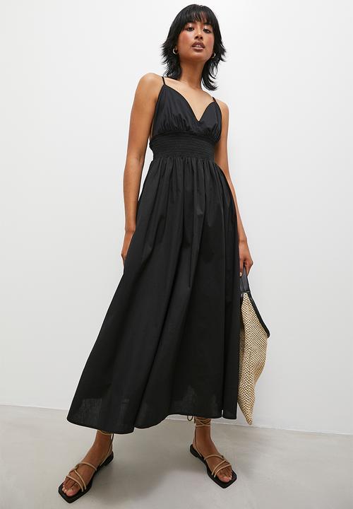 Superbalist - Poplin cami midaxi with shirring detail - black