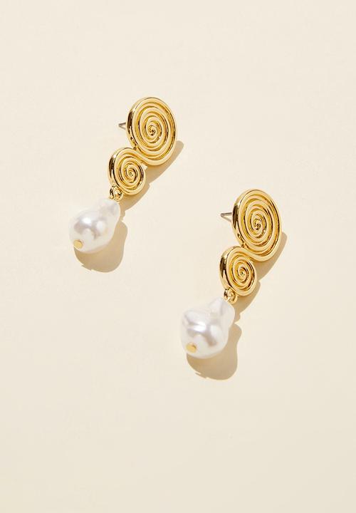 Rubi - Mid charm earring swirl pearl drop - gold
