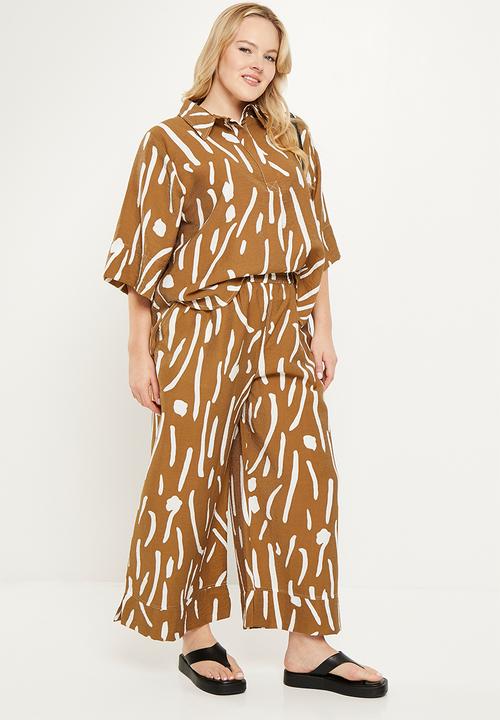 Me&B - Plus viscose cropped wide leg pant - kalahari