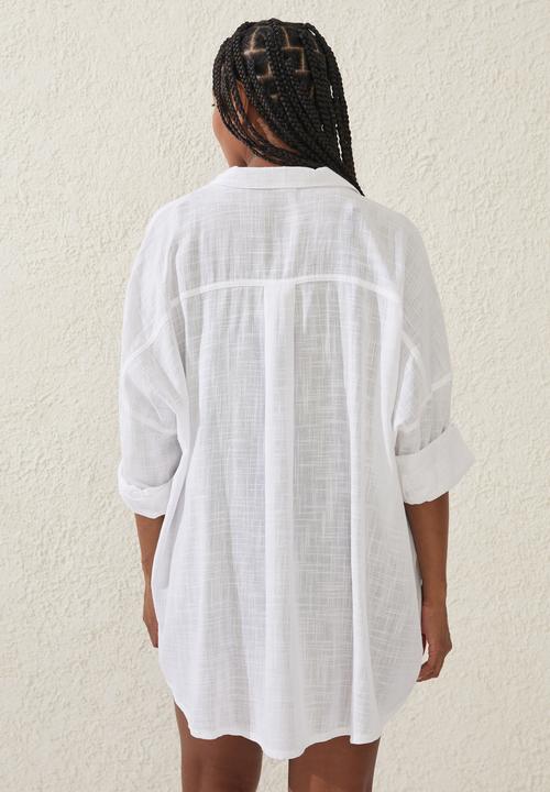Cotton On - Plus swing beach shirt - white