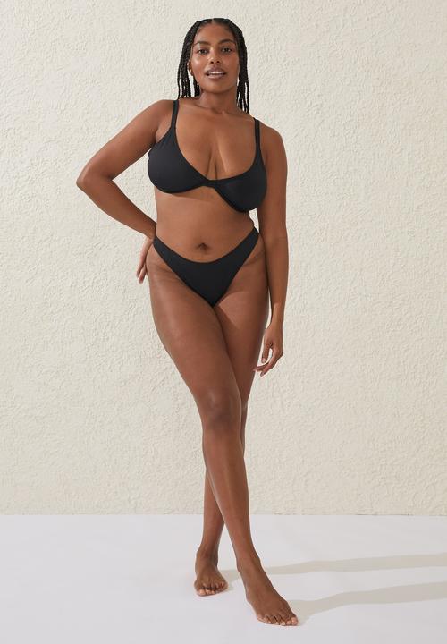 Cotton On - Plus high side brazilian seam bikini bottom - black