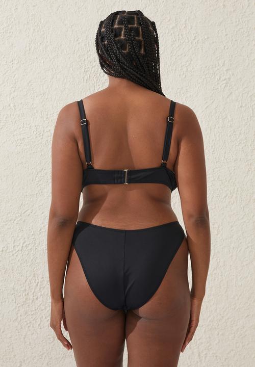 Cotton On - Plus high side brazilian seam bikini bottom - black