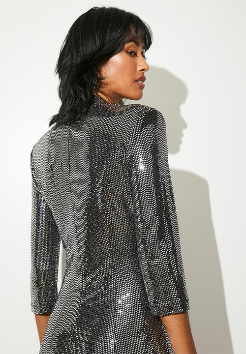 VELVET - Sequin blazer with shoulder pad - black