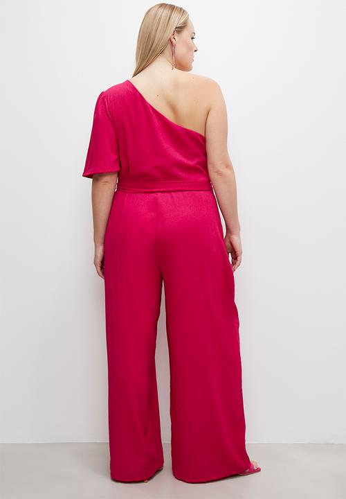 VELVET - Asym jumpsuit with tie detail - dark fuchsia