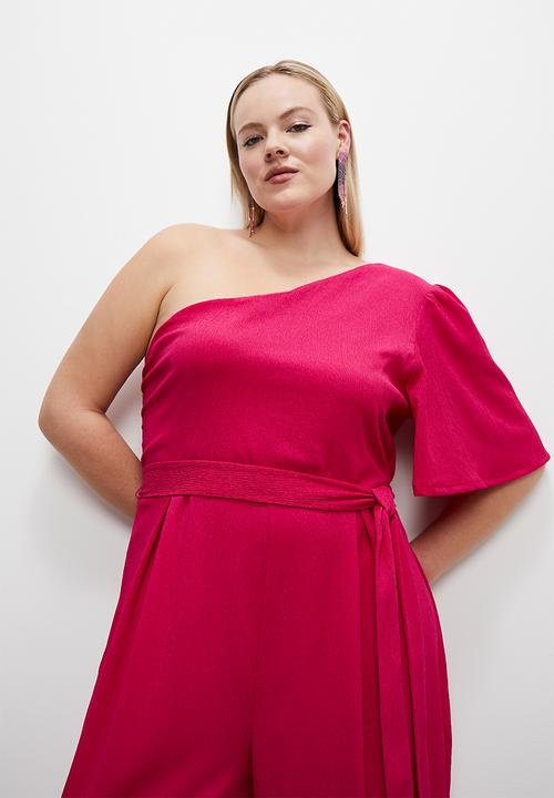 VELVET - Asym jumpsuit with tie detail - dark fuchsia