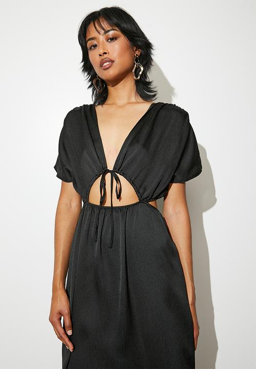 VELVET - Satin side cut out fit & flare dress - black