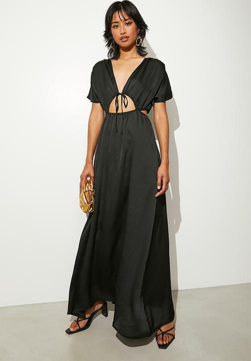 VELVET - Satin side cut out fit & flare dress - black