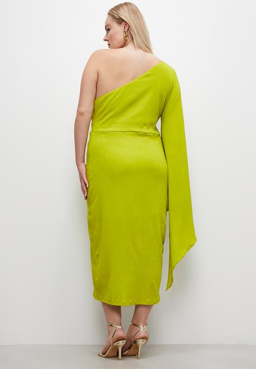 VELVET - Volume sleeve midi dress - lime
