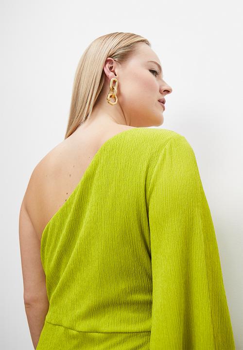 VELVET - Volume sleeve midi dress - lime