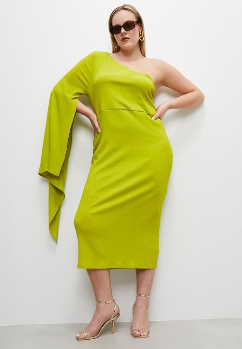 VELVET - Volume sleeve midi dress - lime