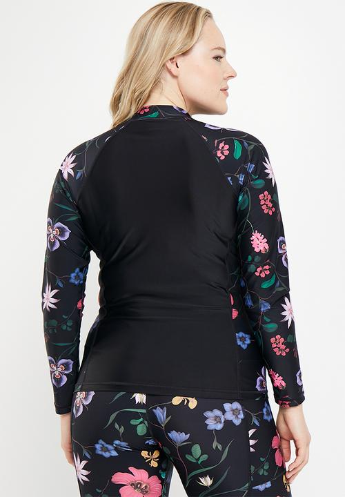 Lizzy - Plus naraku long sleeve rashie - dark indigenous floral