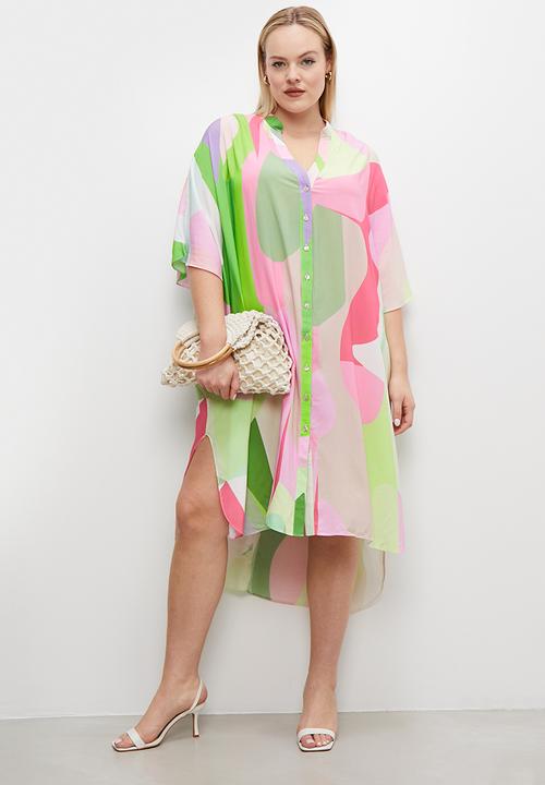Superbalist - Button through kaftan dress - bold abstract geo