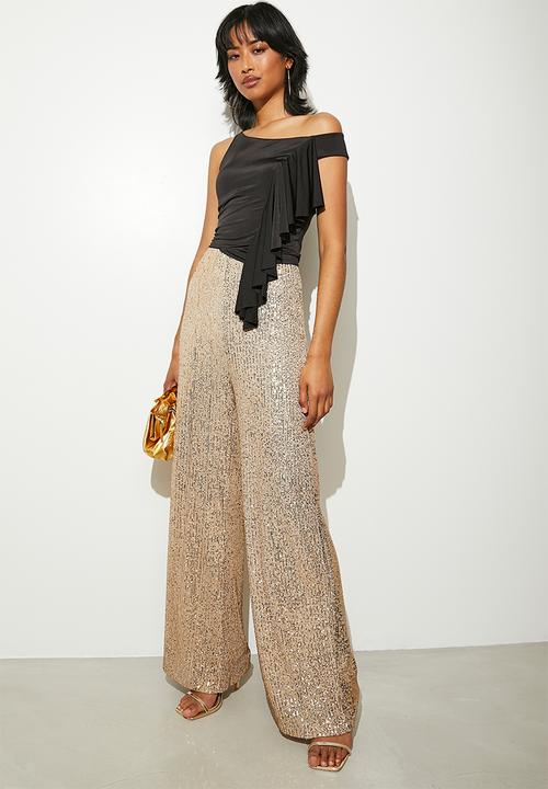 VELVET - Sequin wide leg - soft gold