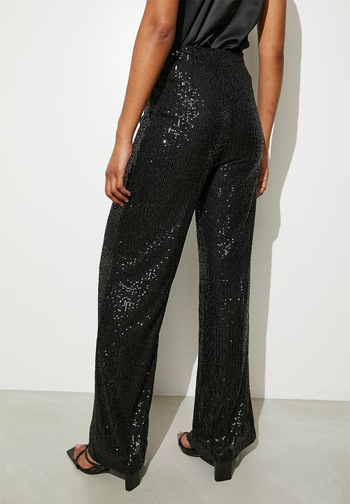 VELVET - Sequin wide leg - black