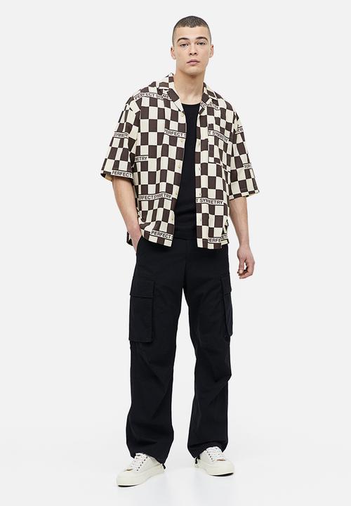 H&M - Oversized fit patterned resort shirt - black & white checked