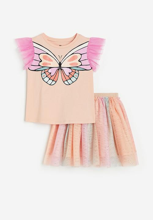 H&M - 2 Piece tulle set - powder pink butterfly 