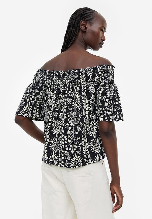 H&M - Off-the-shoulder jersey top - black floral