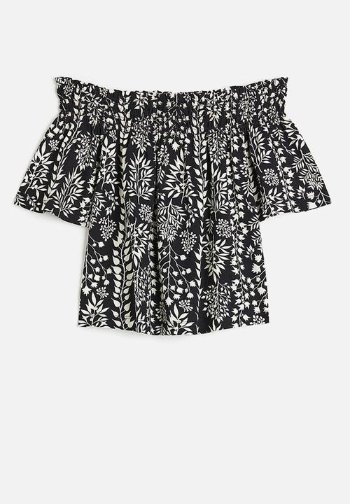 H&M - Off-the-shoulder jersey top - black floral