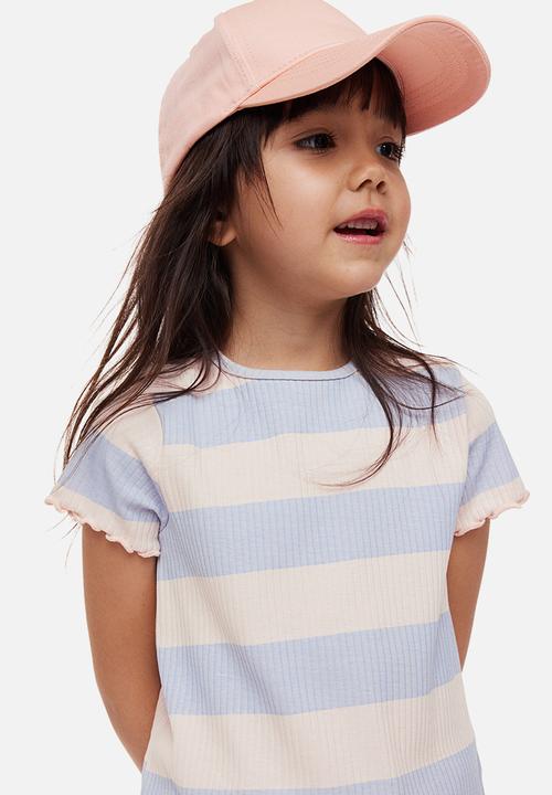 H&M - Short-sleeved ribbed top - light blue striped