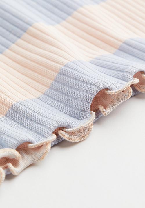 H&M - Short-sleeved ribbed top - light blue striped