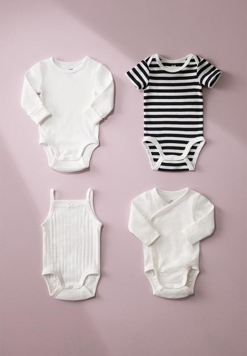 H&M - 2 Pack adjustable-fit long-sleeved bodysuits - grey marl & white 