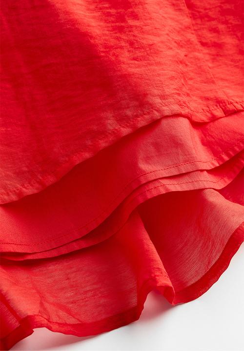 H&M - Balloon-sleeved v-neck dress - red