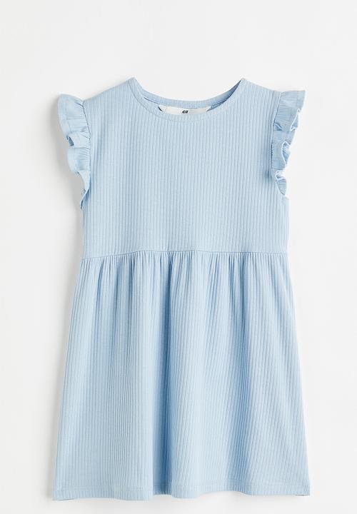 H&M - Flutter-sleeved ribbed dress - light blue