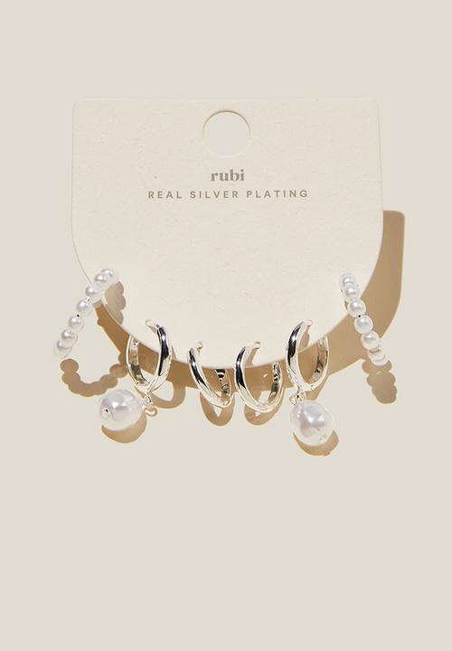 Rubi - 3 Pack mid earring - sterling silver plated pearl
