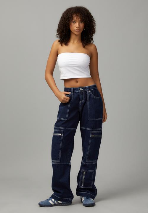Factorie - Low rise zip jean - indigo/white stitch