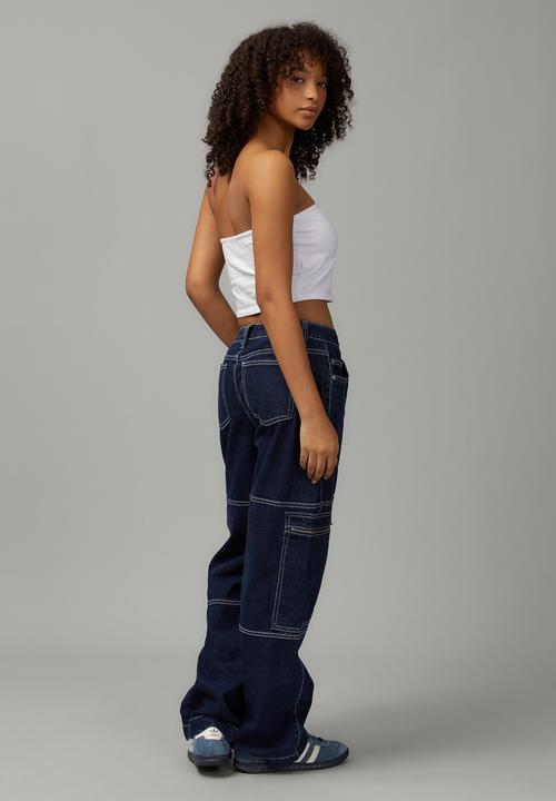 Factorie - Low rise zip jean - indigo/white stitch