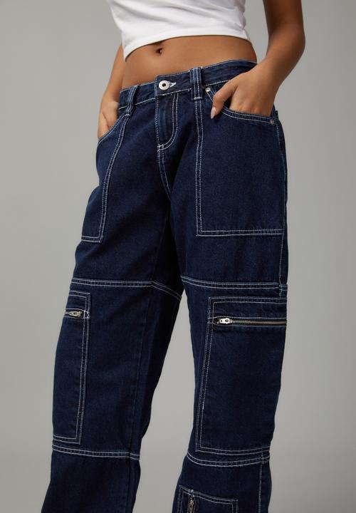 Factorie - Low rise zip jean - indigo/white stitch