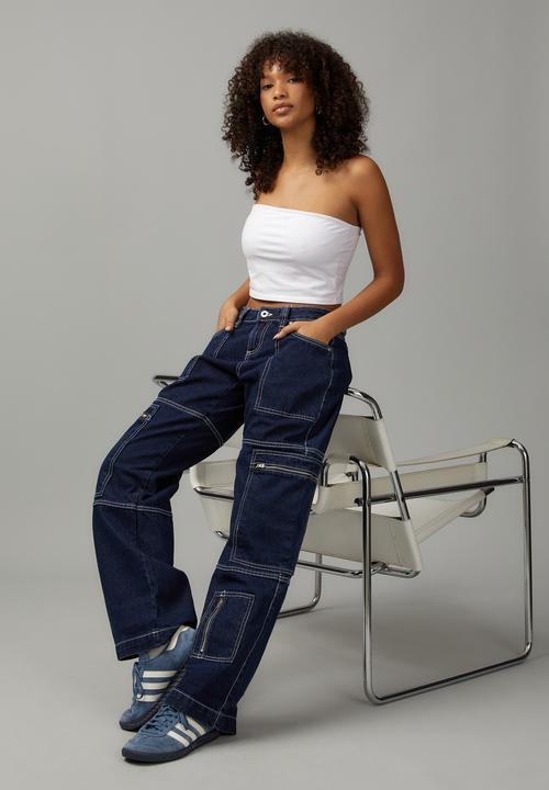 Factorie - Low rise zip jean - indigo/white stitch