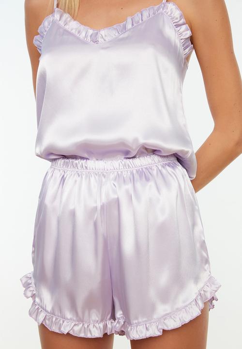 Trendyol - Short satin pajama set - purple